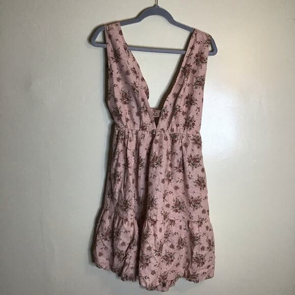 House of Harlow 1960 floral halter linen mini Dress Sz. Med Pink  Flirty Boho - Picture 3 of 9